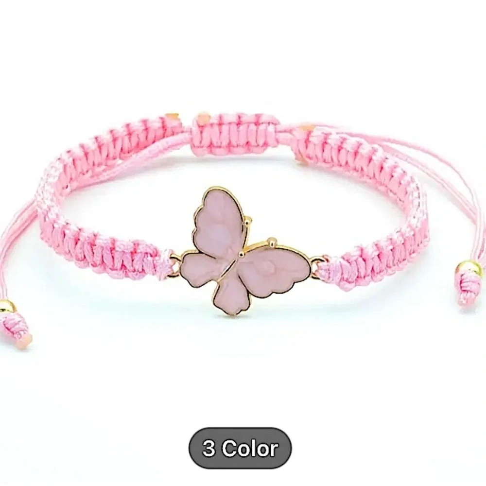 Pink Butterfly Bracelet set of 2 best friend bracelets weaved stone
